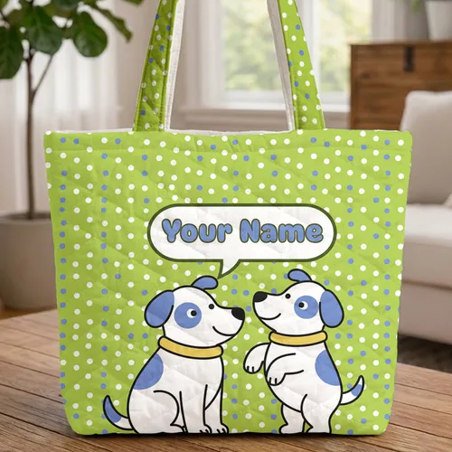 Dogs Personalized Name Bubble - Everyday Tote Gift for Dog Lovers Quilted Tote Bag