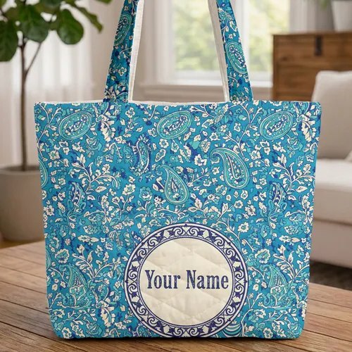 Winding Botanical Paisley Medallion - Everyday Travel Gift Quilted Tote Bag