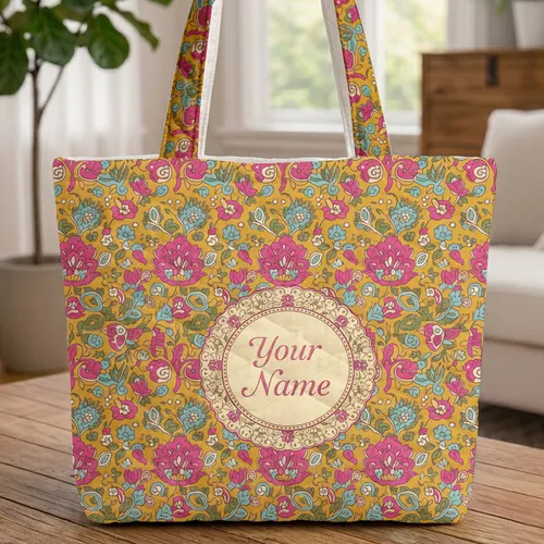 Circular Medallion Floral Paisley Leaves - Boho Lifestyle Home Decor Everyday Tote Quilted Tote Bag