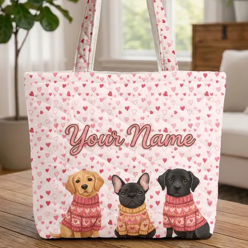 Personalized Golden Retriever French Bulldog Labrador Dogs Heart Sweater - Pet Lover Gift Quilted Tote Bag