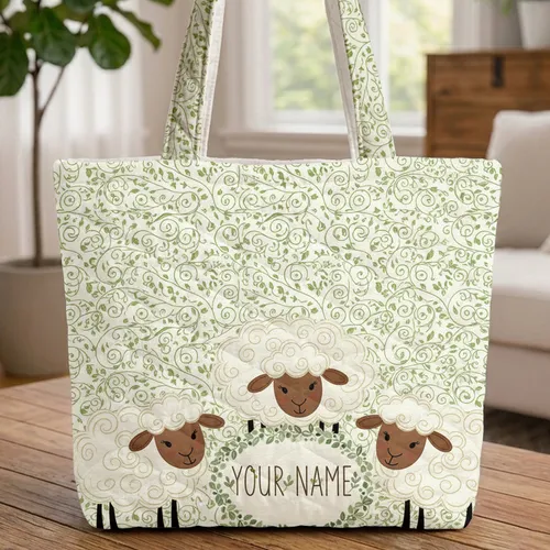 Fluffy Sheep Children's Book Swirling Vines - New Baby Nursery Gift Quilted Tote Bag