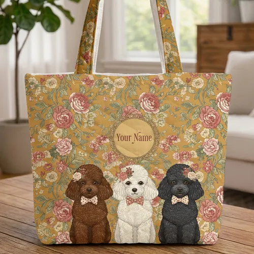 Poodle Floral Headpiece Roses Small Blossoms - Dog Lover Everyday Carry Quilted Tote Bag