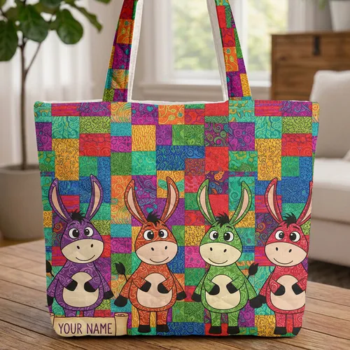Colorful Cartoon Donkeys - Children's Storybook Gift for Kids Quilted Tote Bag