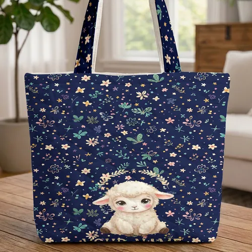 Lamb Butterfly Starry Sky Wildflower Personalized - Baby Shower Gift for Baby Girl Quilted Tote Bag