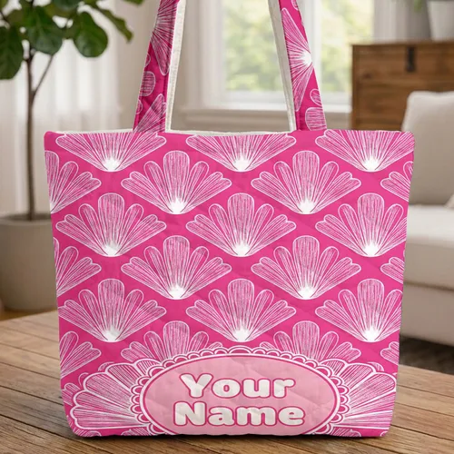 Personalized Scallop Shells - Everyday Lifestyle Gift for Her Quilted Tote Bag