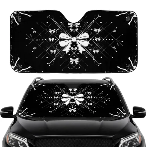 Intertwined White Bows Pearl Dots Diamond Lattice - Vehicle Decor Gift Car Sunshade