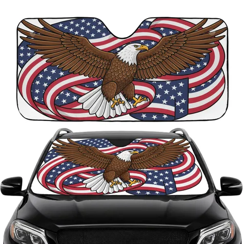 USA Bald Eagle Waving American Flag Patriotic Celebration Gift for Veterans Car Sunshade