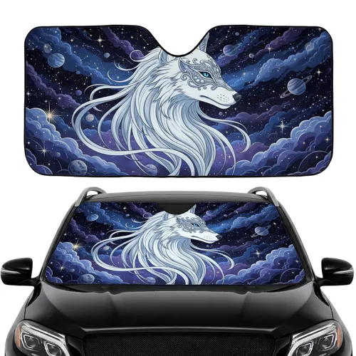 White Celestial Wolf Pearl Mask Cosmic Nebulae Stars Planets - Celestial Lover Gift Car Sunshade