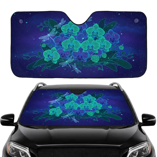 Phalaenopsis Orchid Dragonflies Cosmic Sky - Home Decor Gift for Plant Lovers Car Sunshade