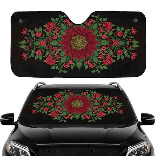 Ornate Dahlia Flower Botanical Berry Foliage - Opulent Home Decor Gift Car Sunshade