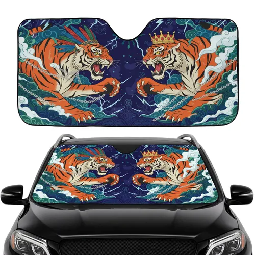 Crowned Feathered Tigers Face-Off Dragon Skin - Wildlife Lover Gift Car Sunshade