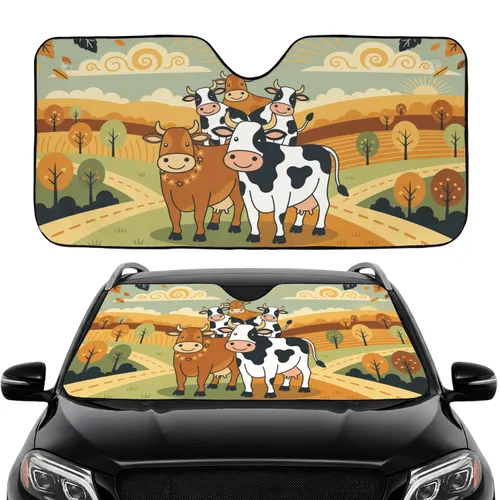 Convivial Brown Cow Holstein Group Countryside Hills - Farmhouse Decor Gift for Cow Lover Car Sunshade