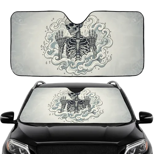 Gothic Skeleton Skull Bony Hands Transparent Surface Ethereal Mist - Eerie Lifestyle Gift Car Sunshade
