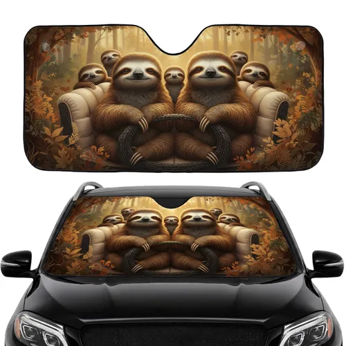 Sloth Family Sun Dappled Forest Landscape - Wildlife Lover Gift Car Sunshade