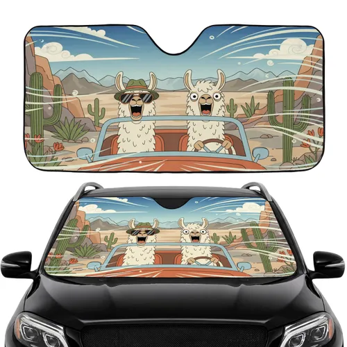 Screaming Llamas Desert Canyon Road Trip - Adventure Travel Gift Car Sunshade
