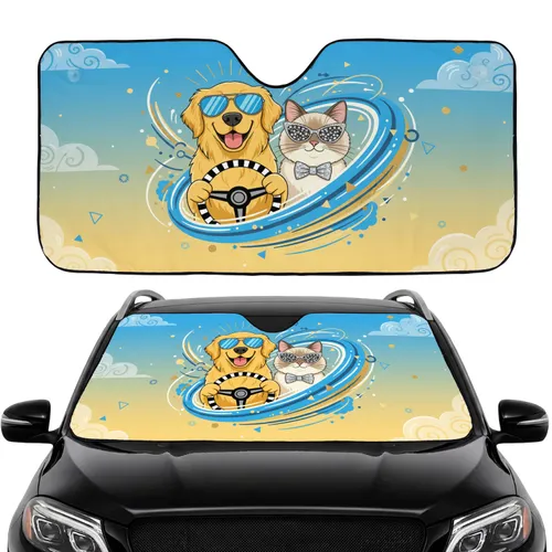 Golden Retriever Ragdoll Cat Sunglasses Steering Wheel - Travel Essentials Pet Lover Gift Car Sunshade