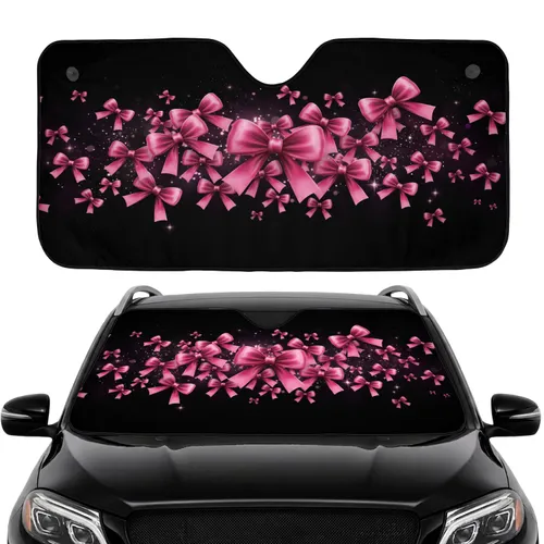 Pink Ribbon Bows Shimmering Stardust Black Velvety Void - Auto Accessory Gift Car Sunshade