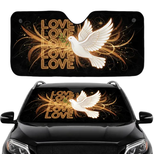 White Dove Olive Branch LOVE Celestial Starburst - Peace & Love Home Decor Gift Car Sunshade