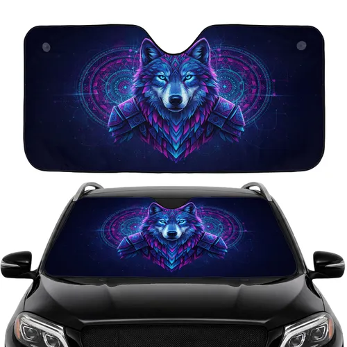Wolf Glowing Geometric Mandalas - Wildlife Lover Car Decor Gift Car Sunshade