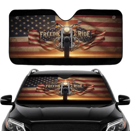 Classic American Cruiser Motorcycle Distressed Flag - Patriotic Home Decor Gift for Riders Car Sunshade