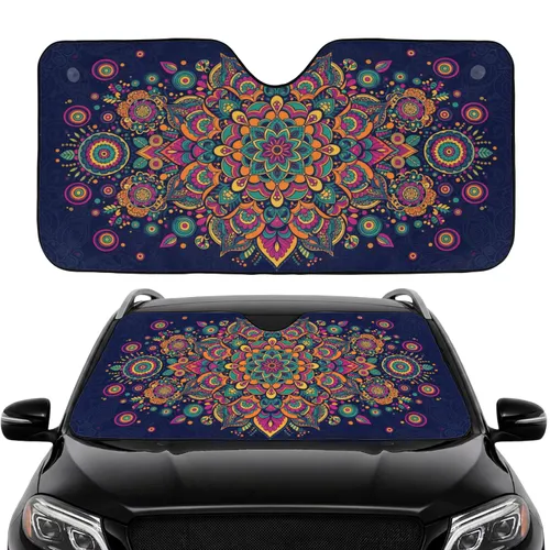 Vibrant Intricate Mandala Floral Geometric Forms - Boho Home Decor Gift Car Sunshade