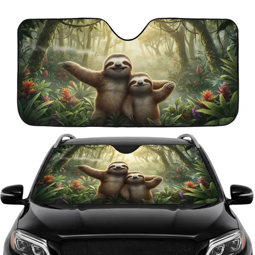 Content Sloths Tropical Rainforest - Sloth Lover Wildlife Gift Car Sunshade