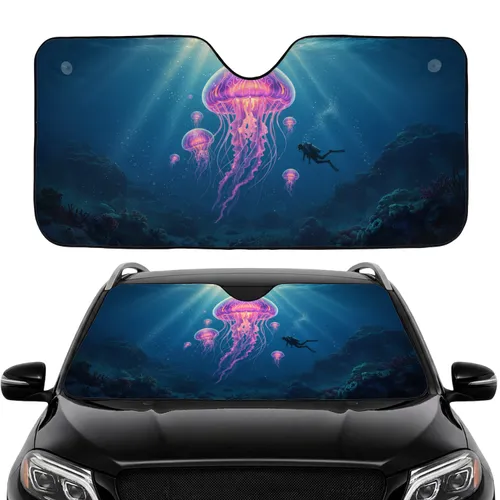 Majestic Bioluminescent Jellyfish Scuba Diver - Deep Ocean Marine Life Lover Gift Car Sunshade