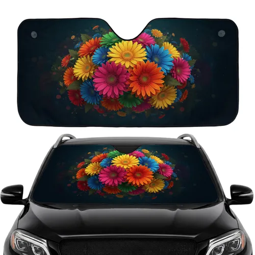 Gerbera Daisies Multi-Petal Flowers Lush Foliage - Everyday Auto Decor Car Sunshade