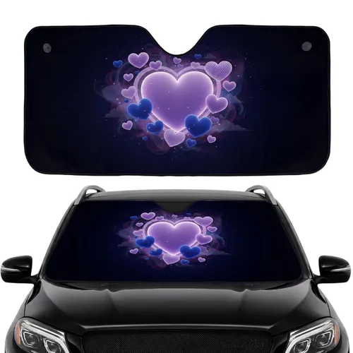 Soft Lavender & Royal Blue Glowing Hearts Swirling Mist - Dreamlike Home Decor Gift Car Sunshade