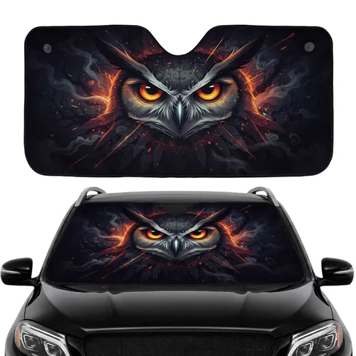 Owl Eyes Orange Red Yellow Cosmic Night Forest - Mystical Decor Wildlife Lover Gift Car Sunshade
