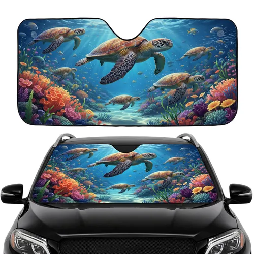 Loggerhead Green Sea Turtles Swimming Coral Reef Fish - Ocean Lover Gift Car Sunshade