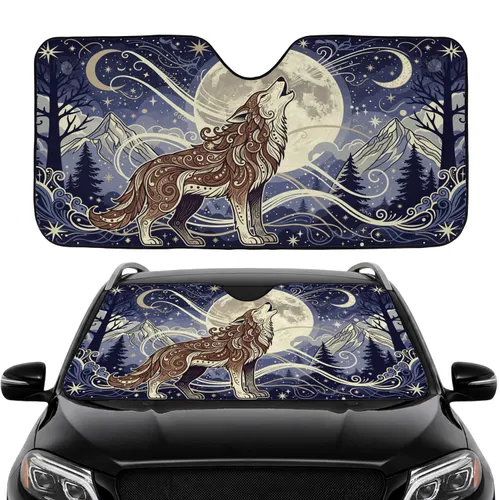 Majestic Wolf Howling Full Moon Celestial Forest - Wildlife Lover Gift for Wolf Lovers Car Sunshade
