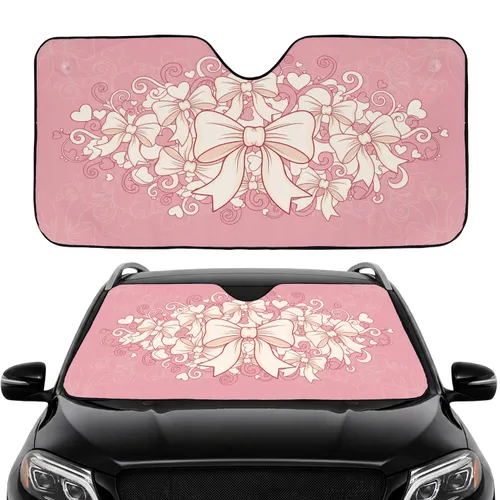 Decorative Bows Hearts Swirling Tendrils - Auto Interior Decor Gift for Car Lovers Car Sunshade