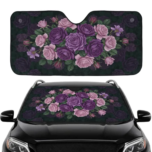 Vibrant Purple Lavender Roses Emerald Foliage - Floral Lover Home Decor Gift Car Sunshade