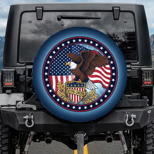 Bald Eagle American Flag 1776-2026 - USA 250th Anniversary Independence Day Gift for Veterans Spare Tire Cover