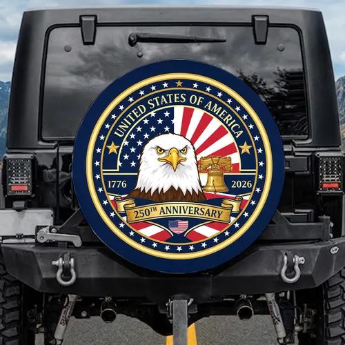 Bald Eagle American Flag 1776-2026 Liberty Bell - USA 250th Anniversary Celebration Spare Tire Cover