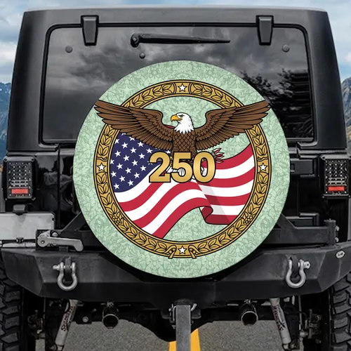 Bald Eagle American Flag 250 - USA 250th Anniversary Independence Day Gift for Veterans Spare Tire Cover