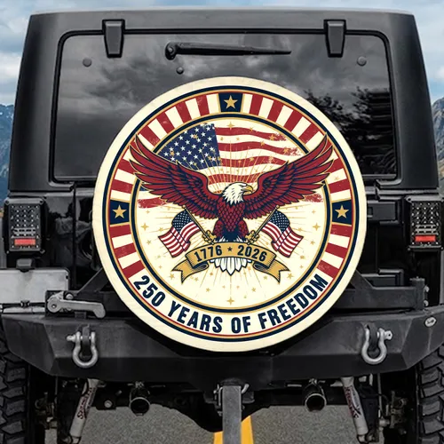Bald Eagle American Flag 1776-2026 - USA 250 Years of Freedom Anniversary Gift for Veterans Spare Tire Cover