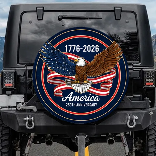 Bald Eagle American Flag 1776-2026 - USA 250th Anniversary Patriotic Design Spare Tire Cover