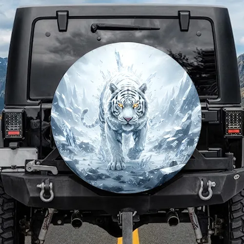 Magnificent White Crystal Tiger Ice Peaks Crystalline Landscape - Wildlife Lover Gift Spare Tire Cover