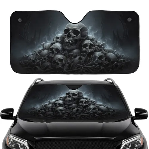 Ancient Human Skulls Bone Fragments Prominent Skull Pile - Ethereal Mist Cavern Gothic Gift Car Sunshade