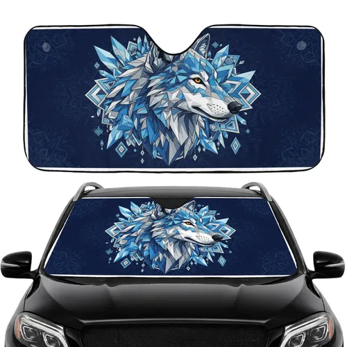 Crystalline Faceted Wolf Head Mosaic Frost Geometric Patterns - Gift for Wildlife Lovers Car Sunshade