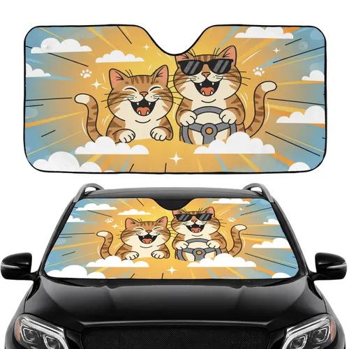 Laughing Tabby Cats Steering Wheel Sunglasses - Road Trip Joy Cat Lover Gift Car Sunshade