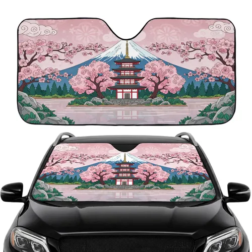 Mount Fuji Japanese Pagoda Cherry Blossom Lake - Home Decor Gift Car Sunshade
