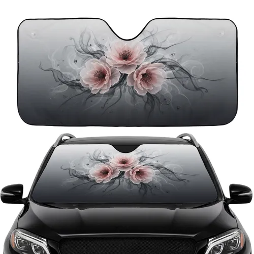 Blush Pink Blooming Flowers Charcoal Smoke Swirls - Home Decor Gift Car Sunshade