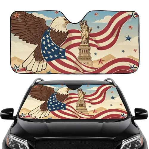 Bald Eagle American Flag Statue of Liberty - Independence Day Patriotic Gift Car Sunshade