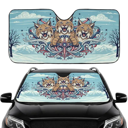 Bobcats American Flag Steering Wheel - Patriotic Wildlife Lover Gift Car Sunshade