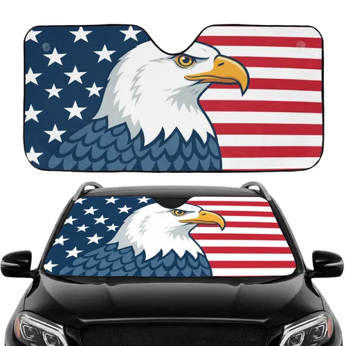 Bald Eagle American Flag Independence Day Gift for Veterans Car Sunshade