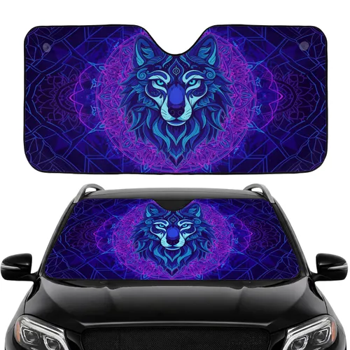 Wolf Head Crystalline Mandala - Mystical Cyberpunk Enthusiast Gift Car Sunshade
