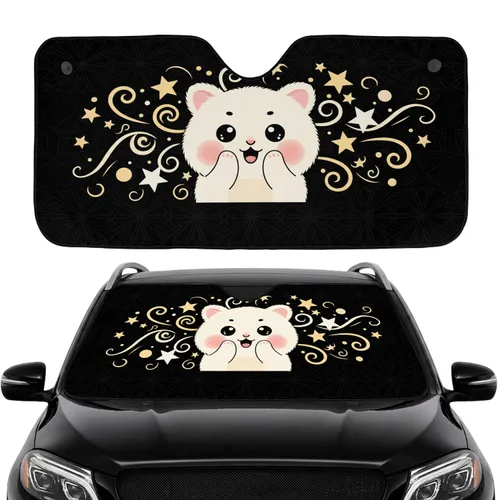 Fluffy Cream Kitten Blush Cheeks Starry Swirls Orbs - Pet Owner Car Interior Accessory Car Sunshade